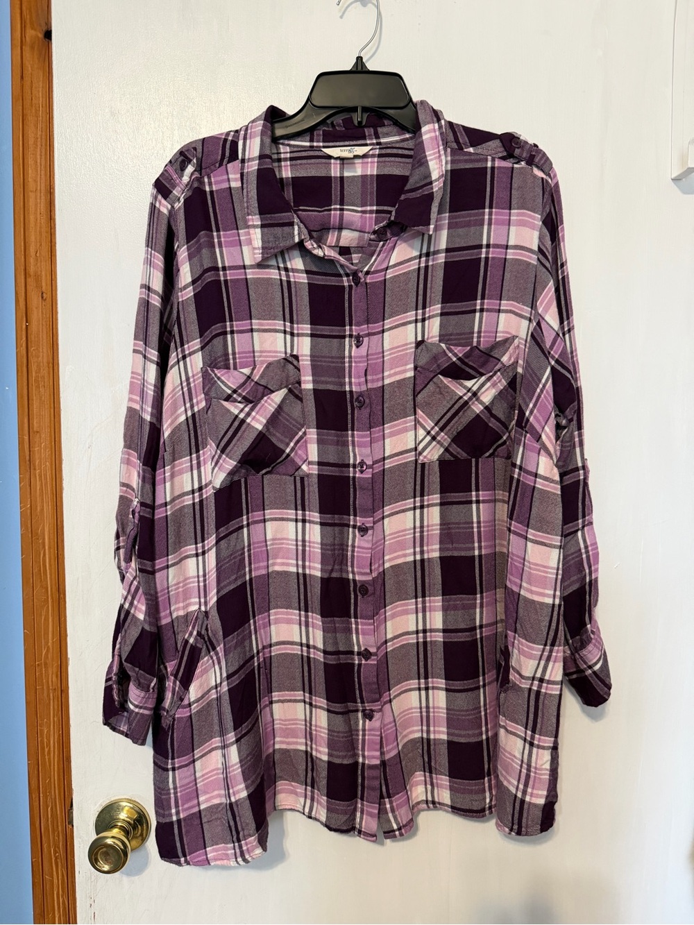 Women’s Purple Plaid Shirt, Size 2X